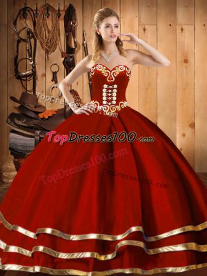 Best Sleeveless Organza Floor Length Lace Up Sweet 16 Dresses in Wine Red with Embroidery and Bowknot