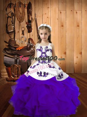 Sleeveless Embroidery and Ruffles Lace Up High School Pageant Dress with Eggplant Purple