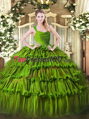 Olive Green Ball Gowns Ruffled Layers Sweet 16 Quinceanera Dress Zipper Organza Sleeveless Floor Length
