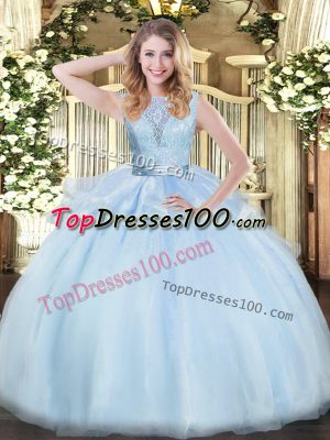 Fancy Scoop Sleeveless Organza Quince Ball Gowns Lace Backless
