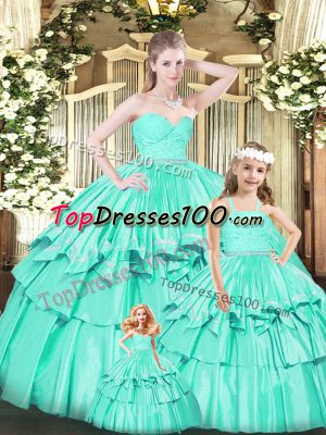 Admirable Floor Length Ball Gowns Sleeveless Turquoise Quinceanera Gowns Zipper