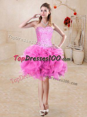 Super Sweetheart Sleeveless Organza Prom Dress Beading and Ruffles Lace Up