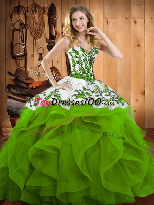 Sleeveless Floor Length Embroidery and Ruffles Lace Up Sweet 16 Dresses