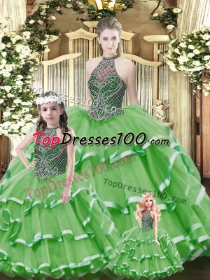 Tulle Sleeveless Floor Length 15 Quinceanera Dress and Beading and Ruffled Layers