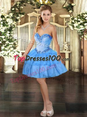 Beading and Ruffled Layers Prom Gown Baby Blue Lace Up Sleeveless Mini Length