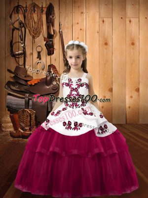 Straps Sleeveless Tulle Little Girl Pageant Dress Embroidery Lace Up