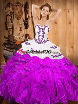 Sleeveless Embroidery and Ruffles Lace Up Quinceanera Gown