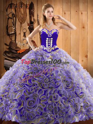 Embroidery Quinceanera Gown Multi-color Lace Up Sleeveless With Train Sweep Train