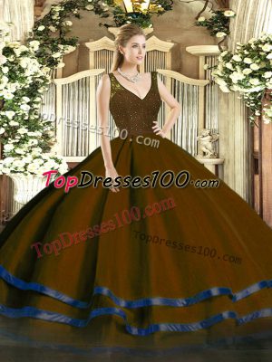 Sleeveless Backless Floor Length Beading and Lace and Ruffled Layers Quinceanera Gown