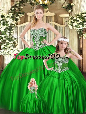 Sleeveless Organza Floor Length Lace Up Ball Gown Prom Dress in Green with Beading