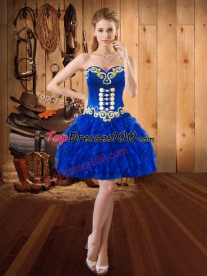 Royal Blue Dress for Prom Prom and Party with Embroidery and Ruffles Sweetheart Sleeveless Lace Up