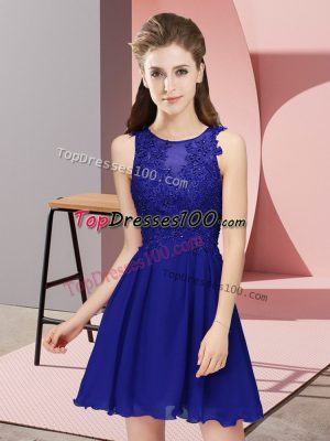 Enchanting Royal Blue Empire Appliques Dama Dress for Quinceanera Zipper Chiffon Sleeveless Mini Length