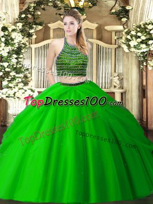 Glamorous Green Sleeveless Floor Length Beading and Ruching Zipper Sweet 16 Quinceanera Dress
