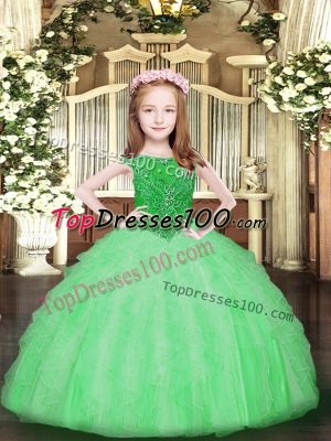 Floor Length Ball Gowns Sleeveless Apple Green Little Girls Pageant Gowns Zipper