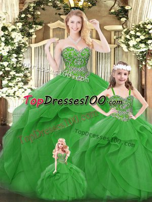 Beading and Ruffles Quinceanera Gowns Green Lace Up Sleeveless Floor Length