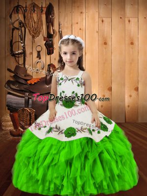 Custom Made Ball Gowns Embroidery and Ruffles Little Girl Pageant Gowns Lace Up Organza Sleeveless Floor Length