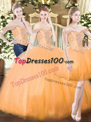 Floor Length Orange Red 15 Quinceanera Dress Off The Shoulder Sleeveless Lace Up
