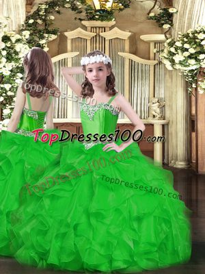 Elegant Floor Length Green Party Dresses Straps Sleeveless Lace Up