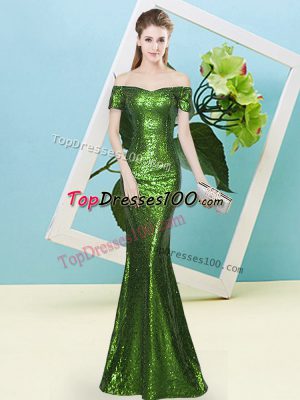 Short Sleeves Zipper Floor Length Sequins Prom Gown