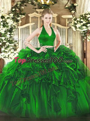 Fashion Green Sleeveless Ruffles Floor Length Sweet 16 Dresses