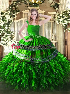 Excellent Sleeveless Beading and Lace and Ruffles Zipper 15 Quinceanera Dress