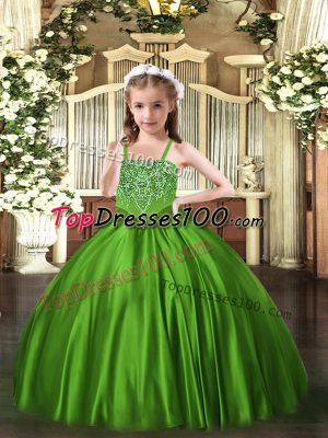Floor Length Green Little Girls Pageant Dress Wholesale Straps Sleeveless Lace Up