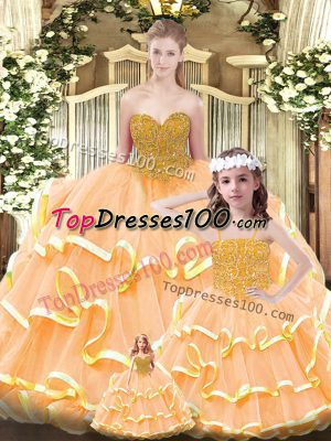 Floor Length Ball Gowns Sleeveless Orange Quince Ball Gowns Lace Up