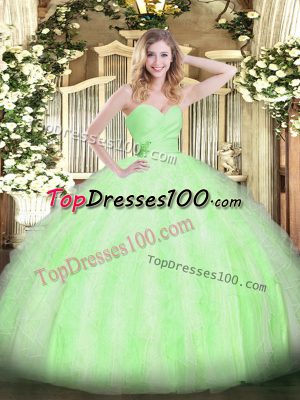 Sleeveless Organza Floor Length Lace Up Quinceanera Gowns in with Beading and Ruffles