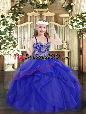 Popular Straps Sleeveless Tulle Evening Gowns Beading and Ruffles Lace Up