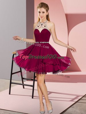 Sleeveless Mini Length Beading Zipper with Fuchsia