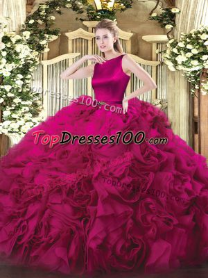 Custom Designed Fuchsia Sleeveless Belt Floor Length Vestidos de Quinceanera