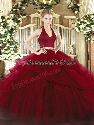 Modern Ruffles Quinceanera Gowns Wine Red Zipper Sleeveless Floor Length