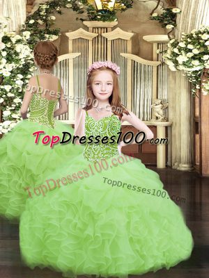 Sleeveless Beading and Ruffles and Pick Ups Floor Length Little Girls Pageant Dress Wholesale