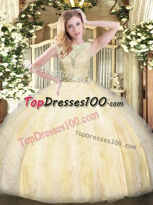 Sexy Scoop Sleeveless Backless Quinceanera Dress Light Yellow Organza