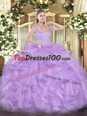 Unique Floor Length Lavender Vestidos de Quinceanera Straps Sleeveless Zipper