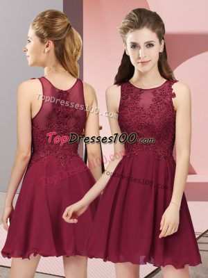 Chiffon Scoop Sleeveless Zipper Appliques Bridesmaids Dress in Burgundy