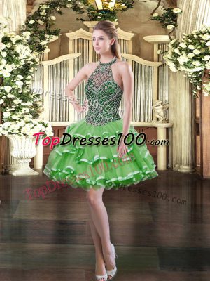 Halter Top Sleeveless Prom Party Dress Mini Length Beading and Ruffled Layers Organza