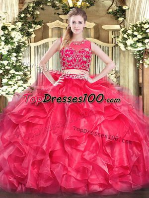 Fantastic Sleeveless Beading and Ruffles Zipper Sweet 16 Dress