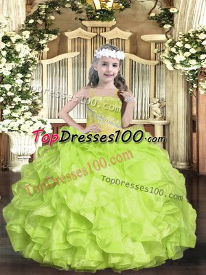 Straps Sleeveless Organza Custom Made Pageant Dress Beading Lace Up