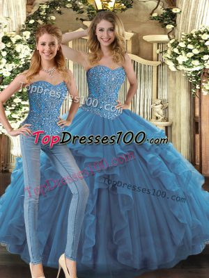 Excellent Tulle Sleeveless Floor Length Sweet 16 Dress and Beading and Ruffles