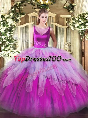 Admirable Floor Length Side Zipper Quince Ball Gowns Multi-color for Sweet 16 and Quinceanera with Beading and Ruffles