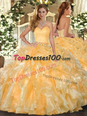 Shining Gold Sleeveless Organza Lace Up 15th Birthday Dress for Military Ball and Sweet 16 and Quinceanera