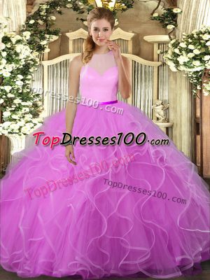 Lilac High-neck Neckline Ruffles Sweet 16 Dresses Sleeveless Backless