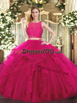 Spectacular Fuchsia Zipper Quinceanera Dresses Ruffles Sleeveless Floor Length
