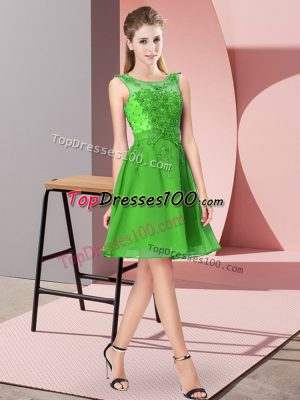 Custom Fit Green Empire Chiffon Scoop Sleeveless Appliques Knee Length Zipper Bridesmaids Dress