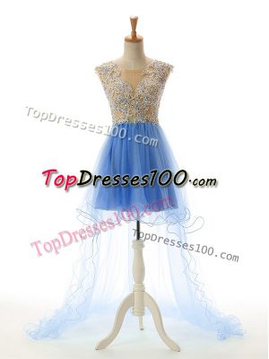 Scoop Sleeveless Backless Dress for Prom Baby Blue Tulle