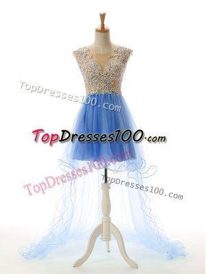 Scoop Sleeveless Backless Dress for Prom Baby Blue Tulle