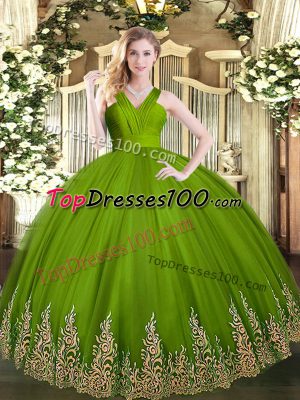 Tulle Sleeveless Floor Length Quinceanera Dresses and Appliques