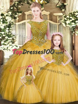 Graceful Floor Length Ball Gowns Sleeveless Gold Quince Ball Gowns Lace Up