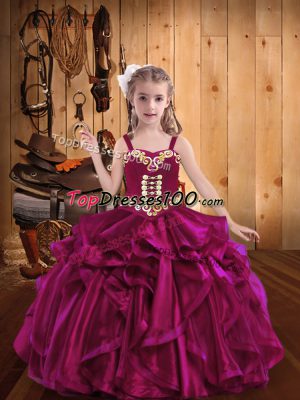 Fuchsia Sleeveless Organza Lace Up Winning Pageant Gowns for Sweet 16 and Quinceanera